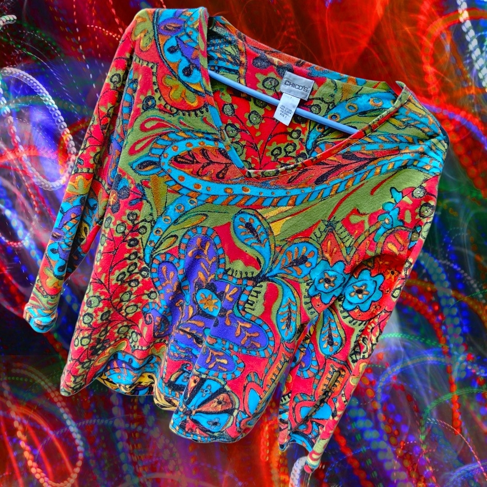 Chico's Colorful 100% Cotton Paisley Blouse